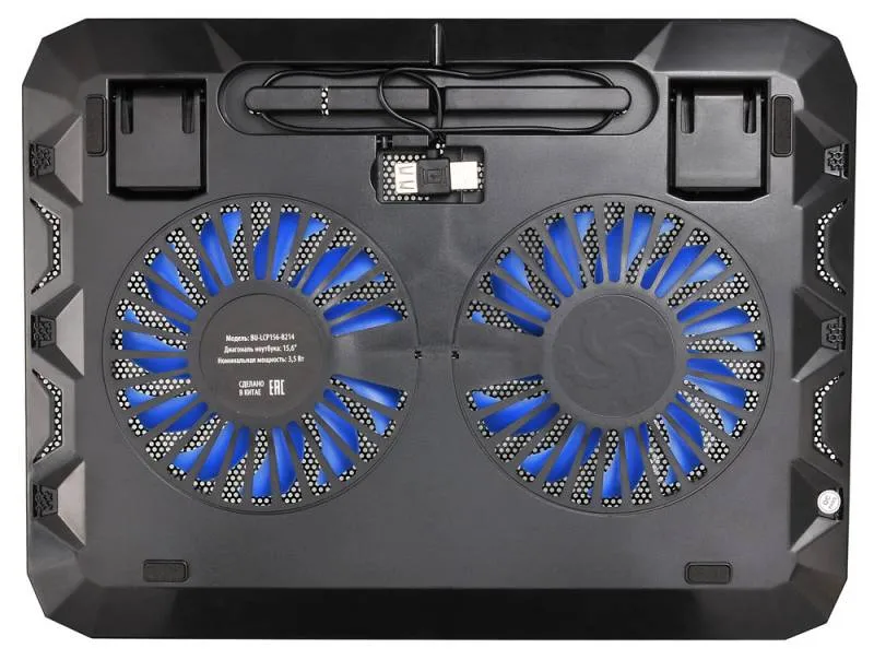 Подставка для ноутбука Buro BU-LCP156-B214 15.6"358x270x21мм 1xUSB 2x 140ммFAN 597г металлическая сетка/пластик черный