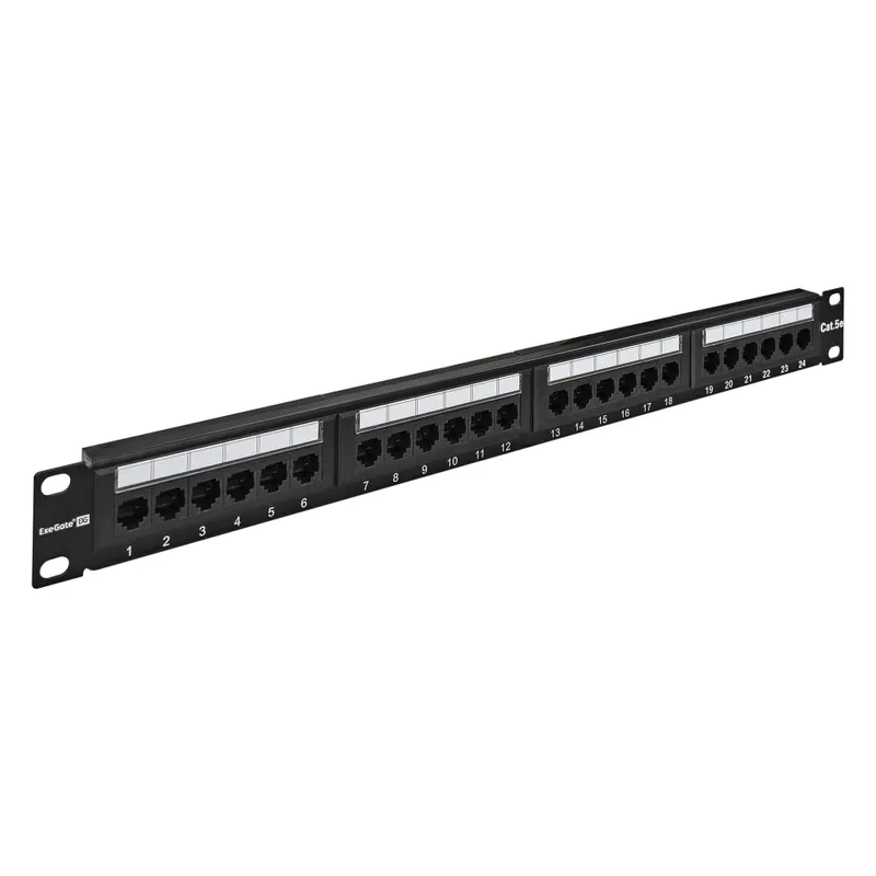 Патч-панель ExeGate EPP3-19-24-8P8C-C5e-110D (19", UTP, 24 port, cat.5e, KRONE&110(dual IDC), 1U, RoHS, Black, RTL)