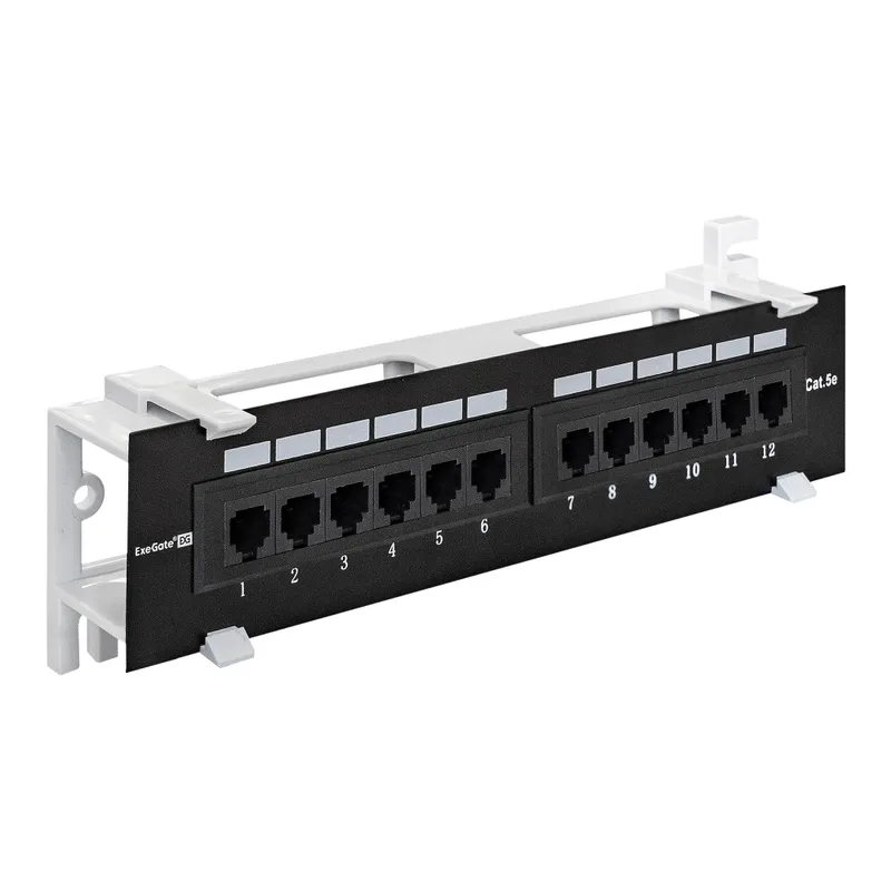 Патч-панель ExeGate EPPW-12-8P8C-C5e-FR (UTP, настенная, 12 port, cat.5e, KRONE&110(dual IDC), RoHS, Black, RTL)