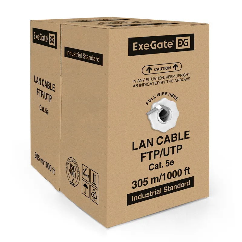Кабель ExeGate UTP4-C5e-CCA-S26-IN-PVC-GY-305 UTP 4 пары кат.5e CCA, 0.41мм (26AWG), 305м, серый, PVC