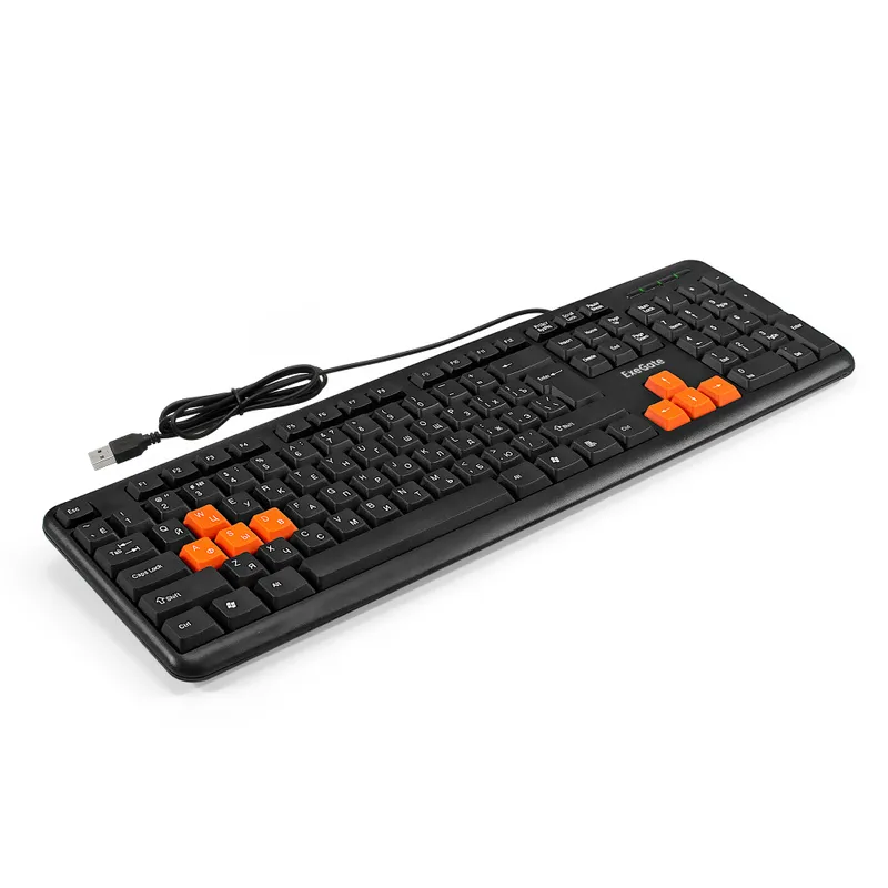 Клавиатура ExeGate Professional Standard LY-403 (USB, полноразмерная, влагозащищенная, 104кл., Enter большой, 8 оранжевых клавиш, длина кабеля 1,35м, черная, Color Box)