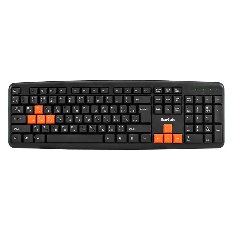 Клавиатура ExeGate Professional Standard LY-403 (USB, полноразмерная, влагозащищенная, 104кл., Enter большой, 8 оранжевых клавиш, длина кабеля 1,35м, черная, Color Box)