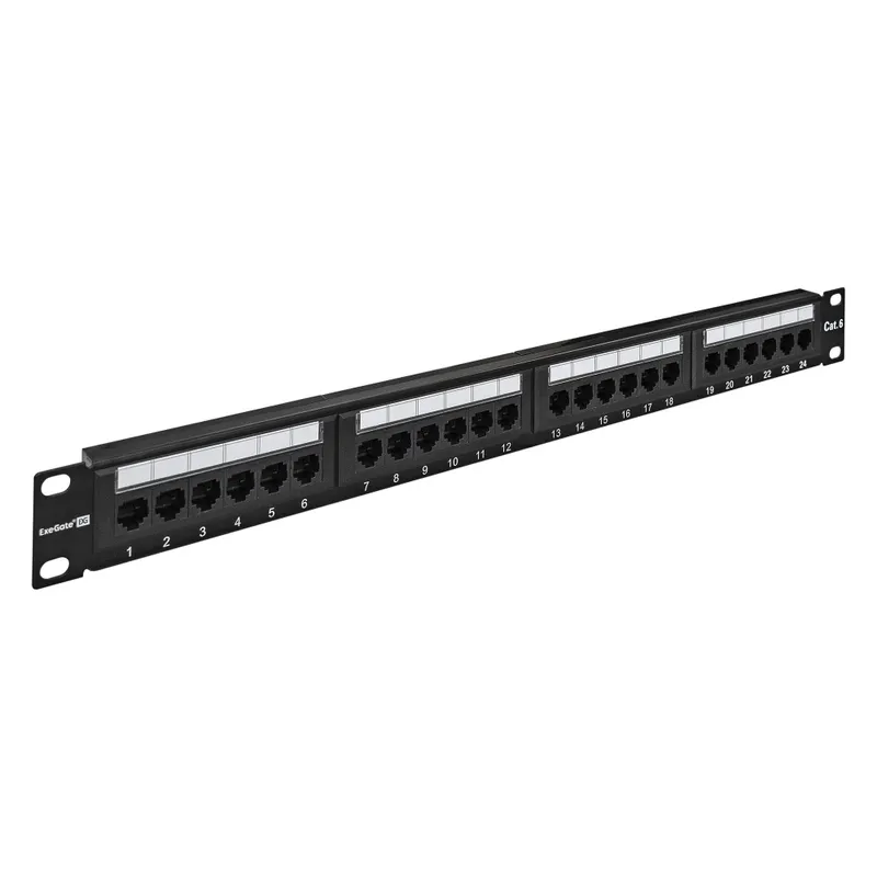 Патч-панель ExeGate EPP3-19-24-8P8C-C6-110D (19", UTP, 24 port, cat.6, KRONE&110(dual IDC), 1U, RoHS, Black, RTL)