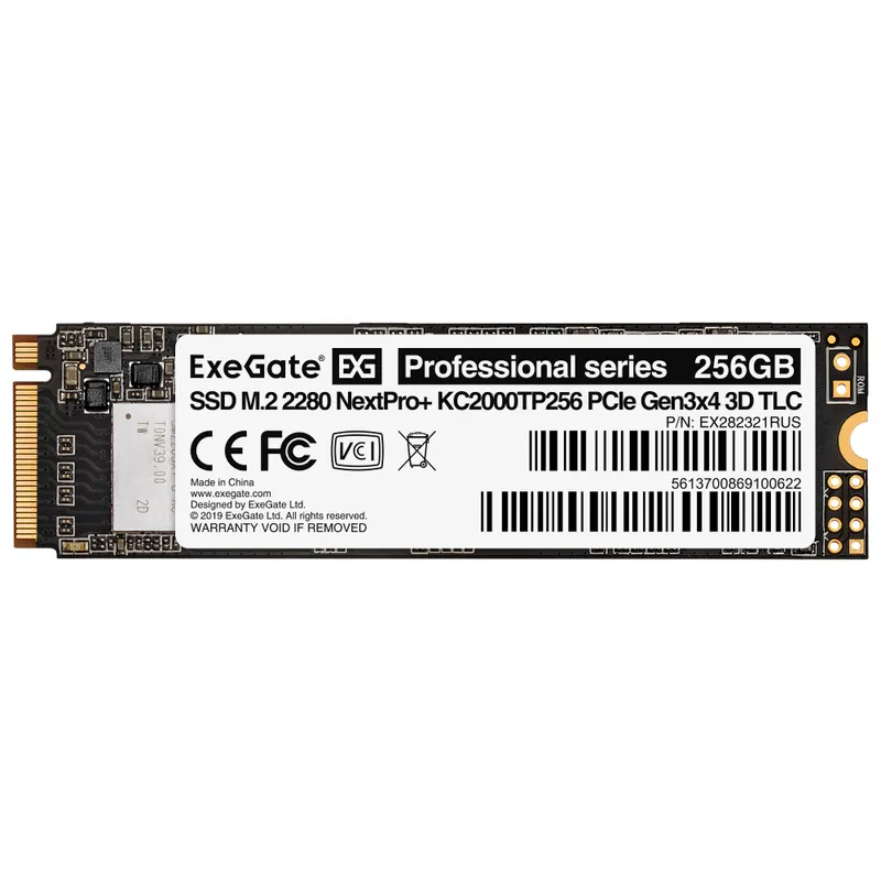 Накопитель SSD M.2 2280 PCIe 256GB ExeGate NextPro+ KC2000TP256 (PCIe Gen3x4, NVMe, 22x80mm, 3D TLC)