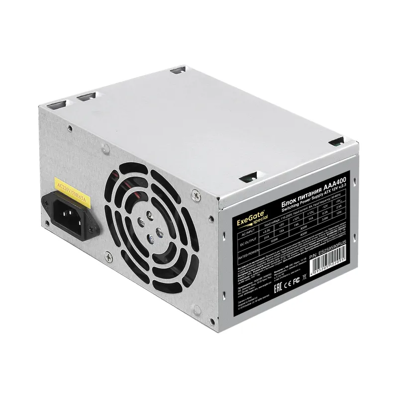 Блок питания 400W ExeGate AAA400-PC (ATX, PC, 8cm fan, 24pin, 4pin, 2xSATA, IDE, кабель 220V в комплекте 1,8м)