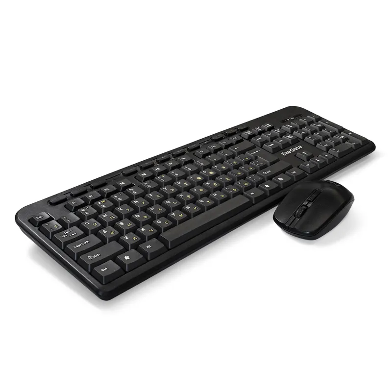 Комплект беспроводной ExeGate Professional Standard Combo MK240 (клавиатура мультимедийная полноразмерная влагозащищенная 115кл. + мышь оптическая 800/1000/1200dpi, 4 кнопки и колесо прокрутки; USB, радиоканал 2,4 ГГц, радиус действия до 10м, черный, Colo
