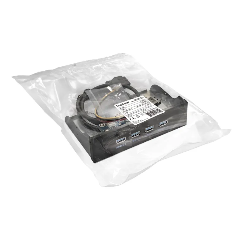 Планка USB на переднюю панель ExeGate U5H-625, 5,25", 4*USB3.0, черная, металл, подсоед. к MB
