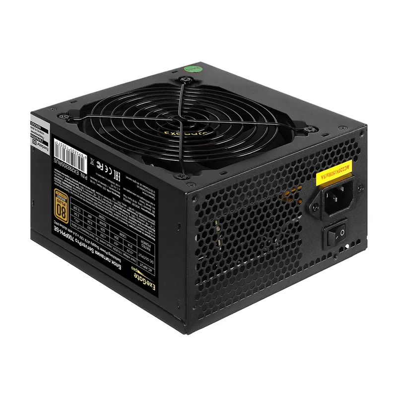 Серверный БП 700W ExeGate ServerPRO 80 PLUS® Bronze 700PPH-SE (ATX, APFC+Dual Forward, КПД 89% (80 PLUS Bronze), 12cm fan, flat cables 24pin, 2x(4+4)pin, 4xPCI-E, 6xSATA, 3xIDE, black, кабель 220V в комплекте 1,5м, RTL)