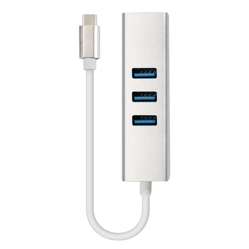 Кабель-адаптер ExeGate EXE-77C-45 (USB3.0 Type C --> 3xUSB3.0 + 1xRJ45 UTP 1000Mbps RTL8153, корпус алюминиевый, серебристый)