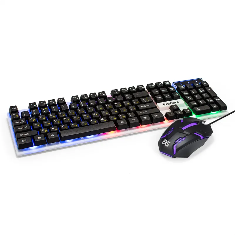 Комплект ExeGate Professional Standard Combo MK140 с подсветкой (клавиатура мультимедийная влагозащищенная 104кл. + мышь оптическая 1000dpi, 3 кнопки и колесо прокрутки, длина кабелей 1,5м; USB, белый/черный, Color Box)