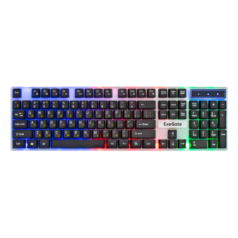 Комплект ExeGate Professional Standard Combo MK140 с подсветкой (клавиатура мультимедийная влагозащищенная 104кл. + мышь оптическая 1000dpi, 3 кнопки и колесо прокрутки, длина кабелей 1,5м; USB, белый/черный, Color Box)