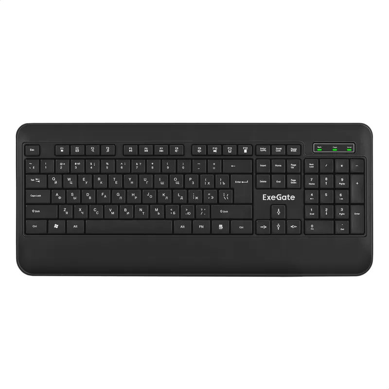 Клавиатура ExeGate Professional Standard LY-E5500M (USB, мультимедийная полноразмерная, влагозащищенная, 104кл., Enter большой, подставка под запястья, длина кабеля 1,35м, черная, Color Box)