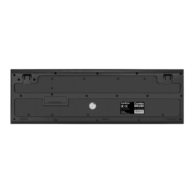 Комплект беспроводной ExeGate Professional Standard Combo MK280 (клавиатура полноразмерная влагозащищенная 104кл. + мышь оптическая 1000dpi, 3 кнопки и колесо прокрутки; USB, радиоканал 2,4 ГГц, радиус действия до 10м, черный, Color Box)