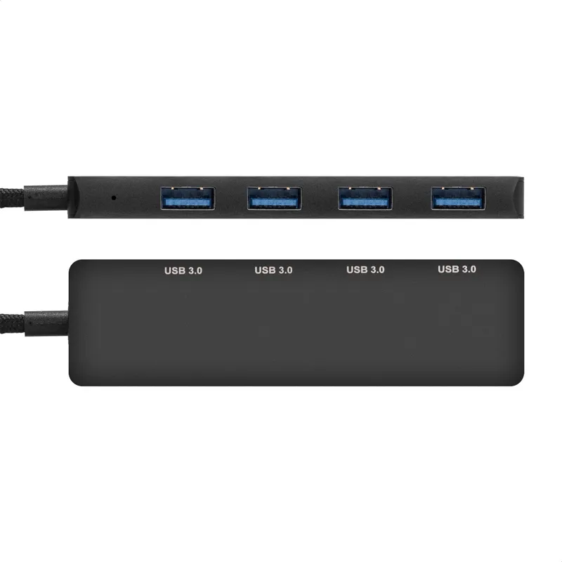 USB-Хаб (концентратор) 4-в-1 ExeGate DUB-4C/3 (кабель-адаптер USB Type C --> 4xUSB3.0, Plug&Play, корпус алюминиевый, черный)
