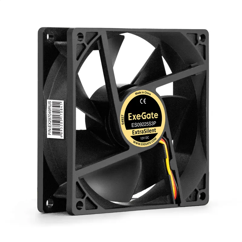 Вентилятор 12В DC ExeGate ExtraSilent ES09225S3P (92x92x25 мм, Sleeve bearing (подшипник скольжения), 3pin, 1800RPM, 21dBA)