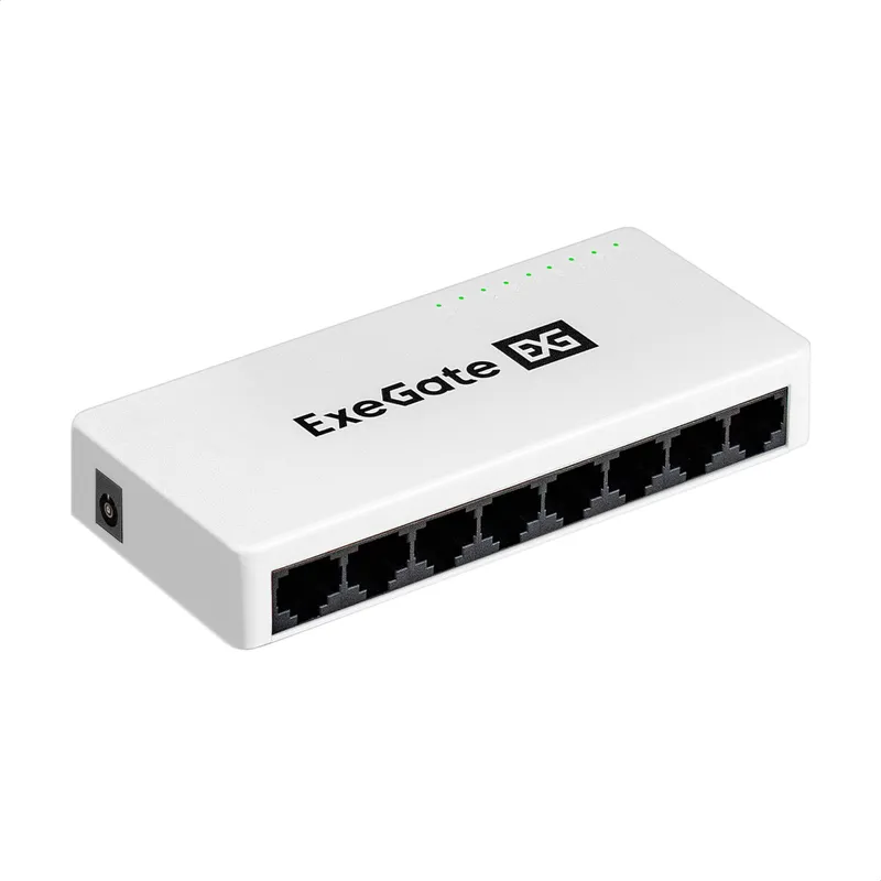 Коммутатор неуправляемый ExeGate EDES-1008C (8-портовый UTP 10/100Mbps, с функцией энергосбережения (Green Ethernet Technology), настольный/настенный)