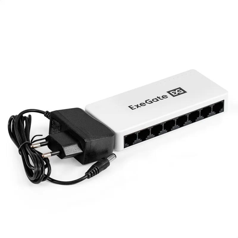 Коммутатор неуправляемый ExeGate EDES-1008C (8-портовый UTP 10/100Mbps, с функцией энергосбережения (Green Ethernet Technology), настольный/настенный)