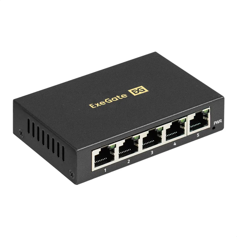 Коммутатор неуправляемый ExeGate EDGS-1005D (5-портовый гигабитный UTP 10/100/1000 Base-T, металлический корпус, с функцией энергосбережения (Green Ethernet Technology), настольный)