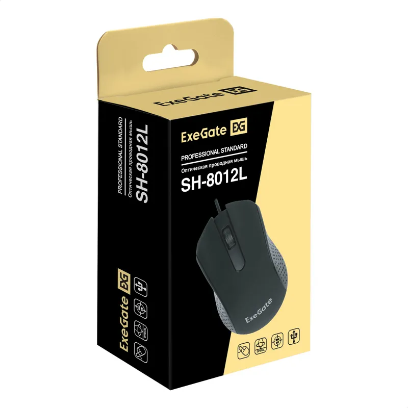 Мышь ExeGate Professional Standard SH-8012L (USB, оптическая, 1000dpi, 3D, 3 кнопки и колесо прокрутки, длина кабеля 2м, черная, Color Box)