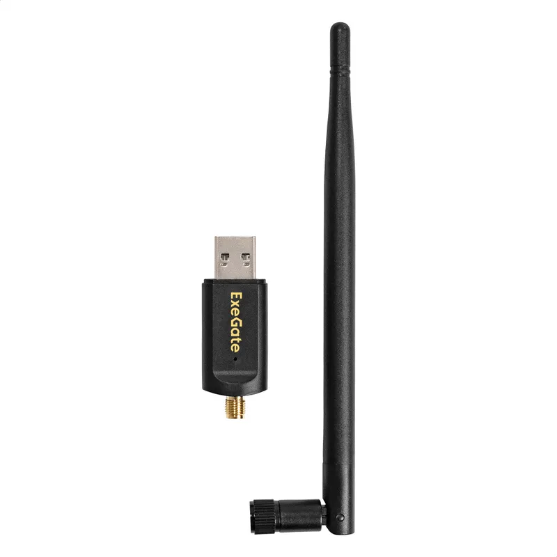 Сетевой адаптер Wi-Fi 5 двухдиапазонный высокого усиления ExeGate EDWA-186-AC1300-2 (Wi-Fi AC (a/b/g/n/ac), чипсет Realtek8812, 2.4 ГГц до 400 Мбит/с + 5 ГГц до 867 Мбит/с, 1x5dBi внешняя съемная антенна, USB 3.0)