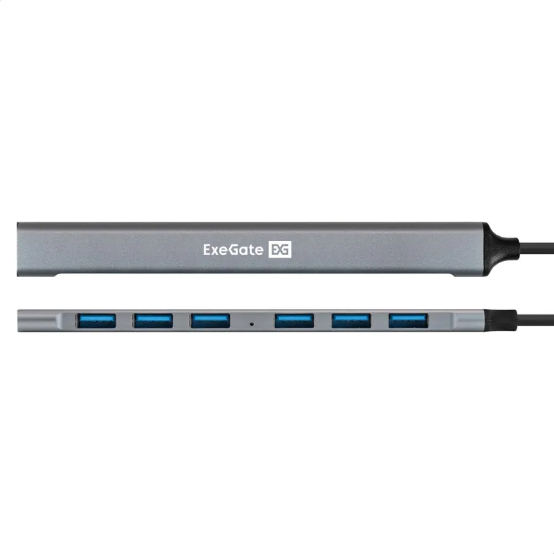 USB-Хаб (концентратор) 7-в-1 ExeGate DUB-761C3 (кабель-адаптер USB Type-A + Type-C --> 6xUSB2.0, 1xUSB3.0, Plug&Play, серебристый)