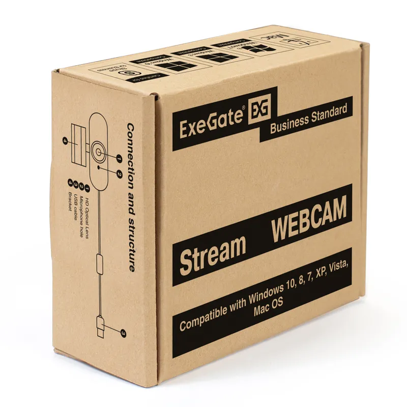 Веб-камера ExeGate Stream C925 Full HD (2Мп, 1920х1080, 1080P, 30fps, защитная шторка, поддержка H.264, фиксированный фокус, 4-линзовый объектив, микрофон с шумоподавлением, универсальное крепление, USB, кабель 1,5 м, Windows® 7/8/10/11, Mac OS 10.6 и выш