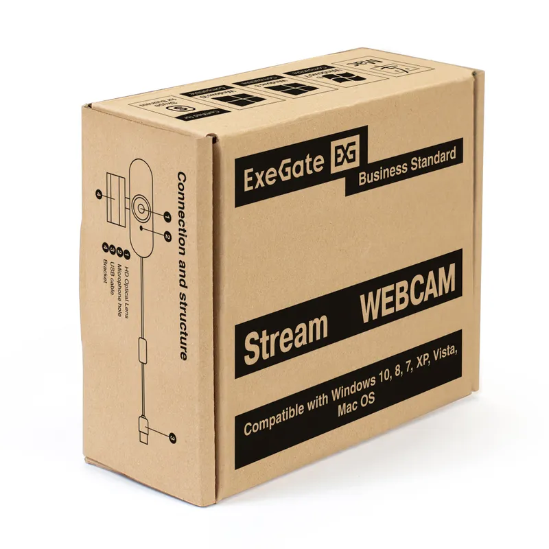 Веб-камера ExeGate Stream HD-4000 4K UHD AF (8Мп, 3840x2160, 30fps, H.264, автоматический фокус, защитная шторка, 4-линзовый объектив (стекло), стерео микрофон с шумоподавлением, универсальное крепление, USB, кабель 1,5 м, Windows® 7/8/10/11, Mac OS 10.6 