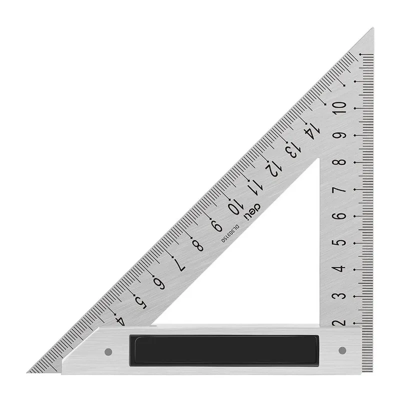 Треугольная линейка стальная Deli DL303150 150мм, нержавеющая сталь + алюминиевое основание