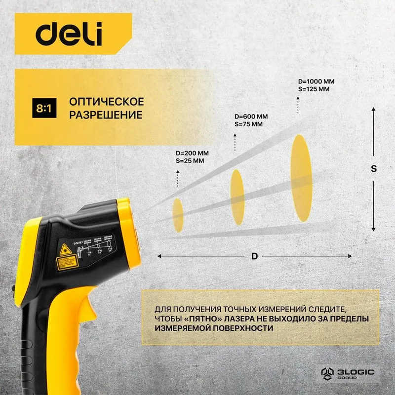 Термометр Deli Инфракрасный пирометр DL333380 -30…380°C