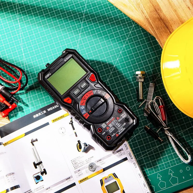  Многофункциональный цифровой мультиметр Deli DL334303 напряж. 0-1000В, сила тока 0,02-10А, сопр. до 60 МОм, ЖК-дисплей