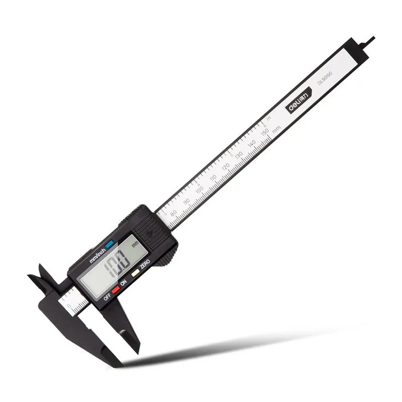  Электронный штангенциркуль Deli DL90150 150мм, метрическая/дюймовая конвертация, пластик, светодиодный дисплей
