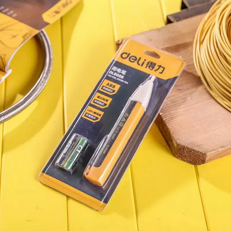  Бесконтактный детектор напряжения Deli DL8008 (90-1000В, функция фонарика, батарейки в комплекте)