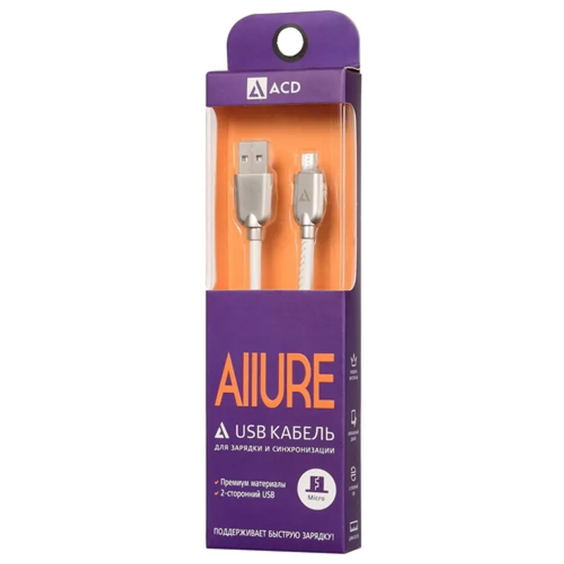 Кабели USB ACD USB кабель ACD-Allure MicroUSB ; USB-A Кожа, 1м, белый (ACD-U926-M1W)