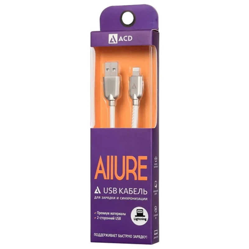 Кабели USB ACD USB кабель ACD-Allure Lightning ; USB-A Кожа, 1м, белый (ACD-U926-P5W)