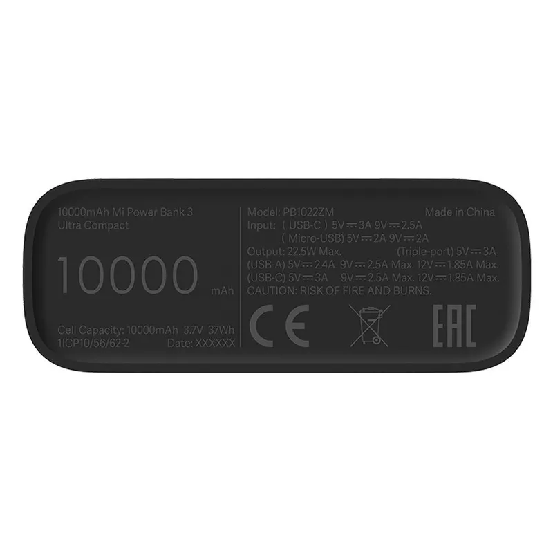 Мобильный аккумулятор Xiaomi Mi Power Bank 3 Ultra Compact 10000mAh 3A черный (BHR4412GL)