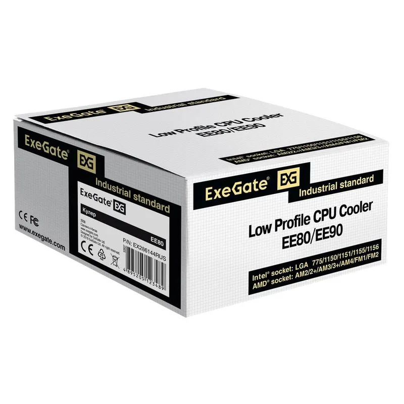 Вентилятор Exegate Кулер ExeGate EE80 (EX286144RUS) (Al, LGA775/1150/1151/1155/1156/1200/AM2/AM2+/AM3/AM3+/AM4/FM1/FM2/754/939/940, TDP 65W, Fan 80mm, 2000RPM, Hydro bearing, 3pin, 22db, 205г, с термопастой, на защелках, Retail color box)