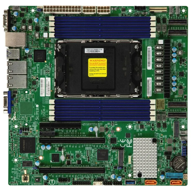 Supermicro Motherboard 1xCPU X13SEM-F 4nd Gen Xeon Scalable 350W/8xDIMM/10xSATA3/C741 RAID0/1/5/10/2xGbE/2xPCIex16,5xPCIex8/M.2/9.6" x 9.6" (Bulk)