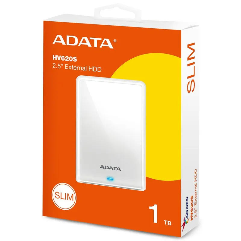 Жесткий диск внешний ADATA HV620S White AHV620S-1TU31-CWH 1TB 2.5" USB 3.2 Gen1, LED Indicator, 11.5mm, RTL (461803)