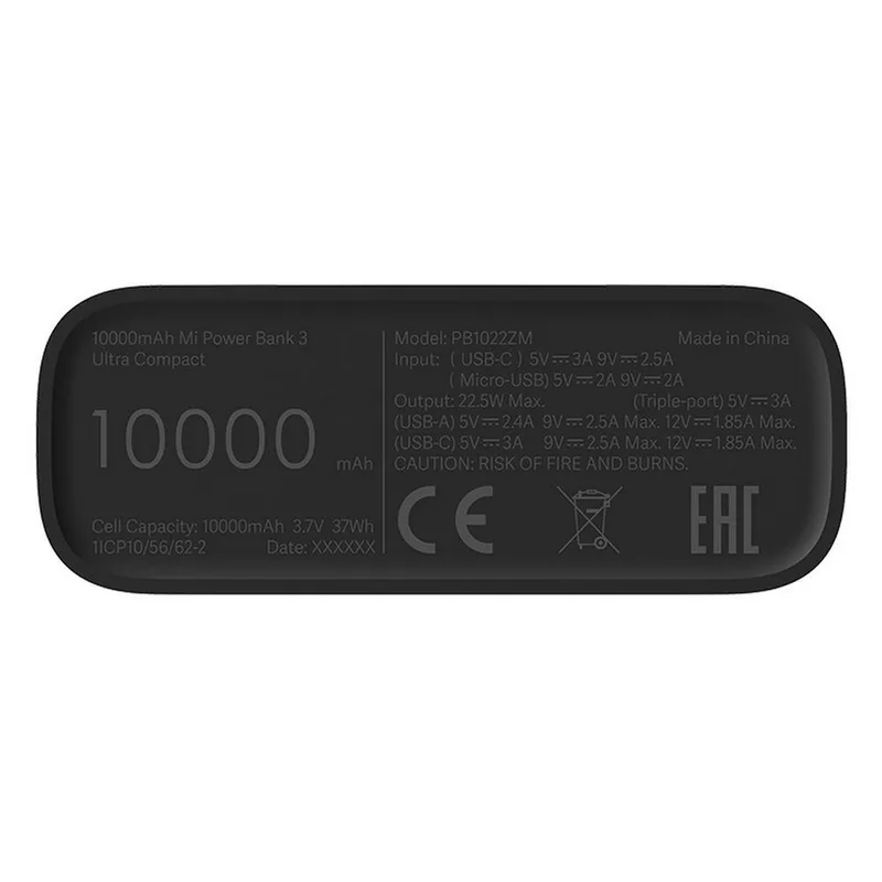 Мобильный аккумулятор Xiaomi Mi Power Bank 3 Ultra Compact 10000mAh 3A черный (BHR4412GL)