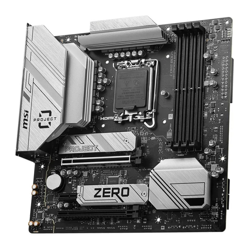 Материнская плата MSI B760M PROJECT ZERO B760, LGA1700, 4*DDR5, 2*PCIEx16, 1*PCIEx1, 2*M.2, 2*TypeC, 3*USB3.2Gen2, 2*USB3.2Gen1, 8*USB2.0, 4*SATA3.0, 2.5G, DP, HDMI, M-ATX, RTL