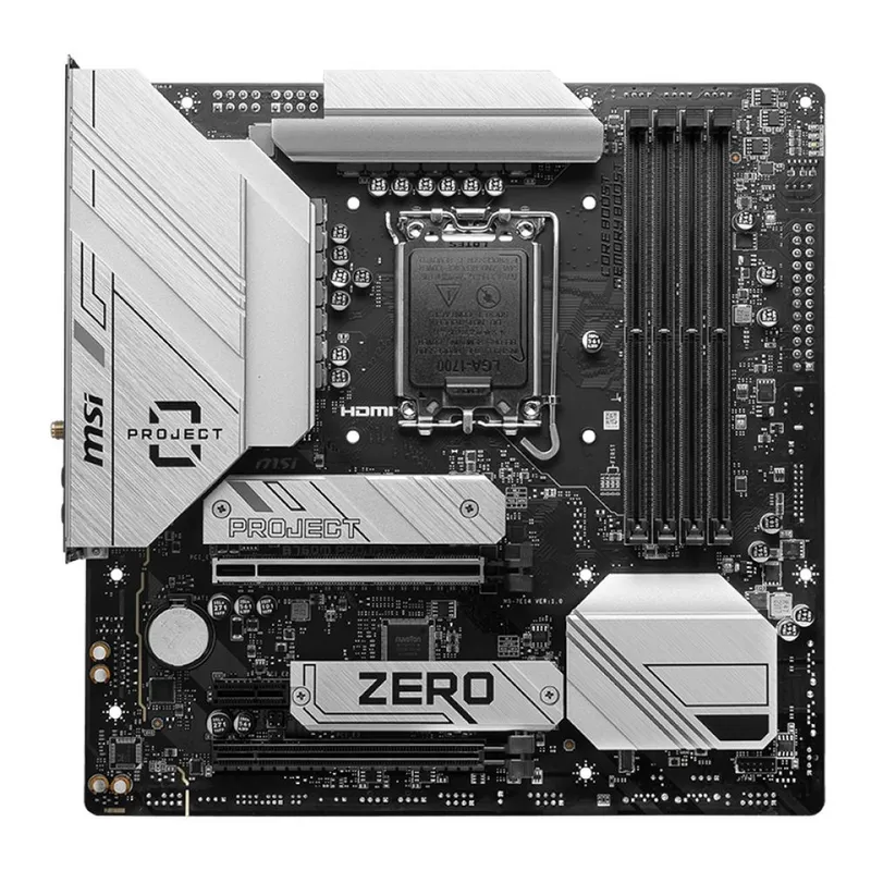Материнская плата MSI B760M PROJECT ZERO B760, LGA1700, 4*DDR5, 2*PCIEx16, 1*PCIEx1, 2*M.2, 2*TypeC, 3*USB3.2Gen2, 2*USB3.2Gen1, 8*USB2.0, 4*SATA3.0, 2.5G, DP, HDMI, M-ATX, RTL