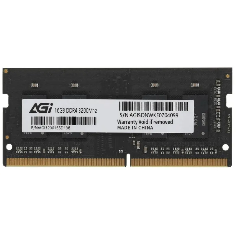 Модуль памяти AGI 16GB DDR4 3200 SODIMM SD138 260-pin, PC4-25600, unbuffered, bulk