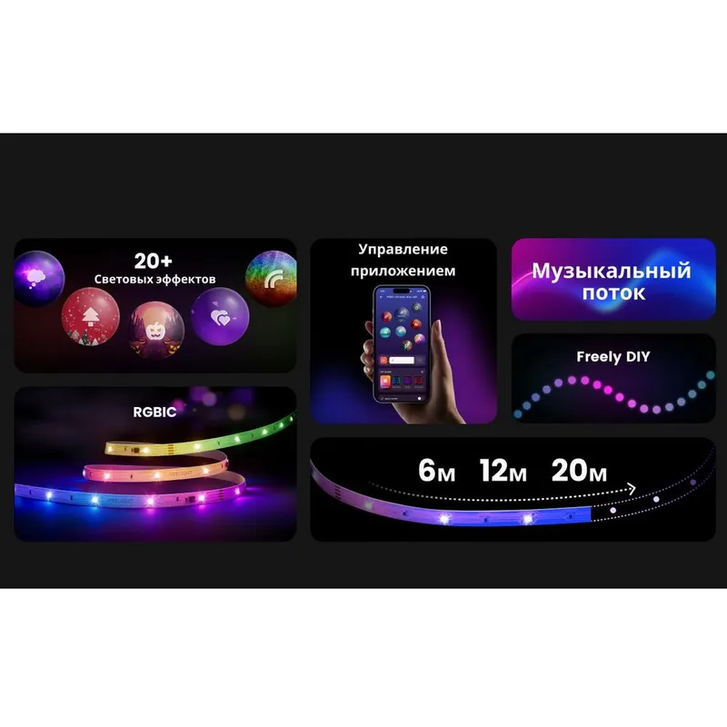 Умная светодиодная лента  Yeelight  , 12 метров   / RGBIC+ BLE /  YLYDD-0039
