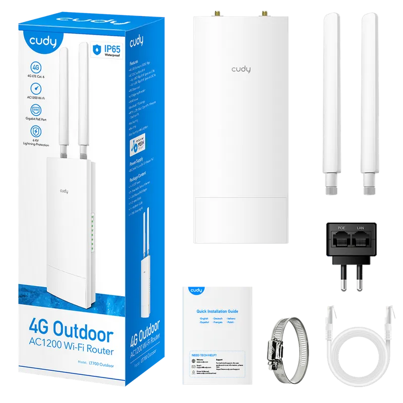 Точка доступа Cudy LT700 OUTDOOR AC1200 10/100/1000BASE-TX/4G белый