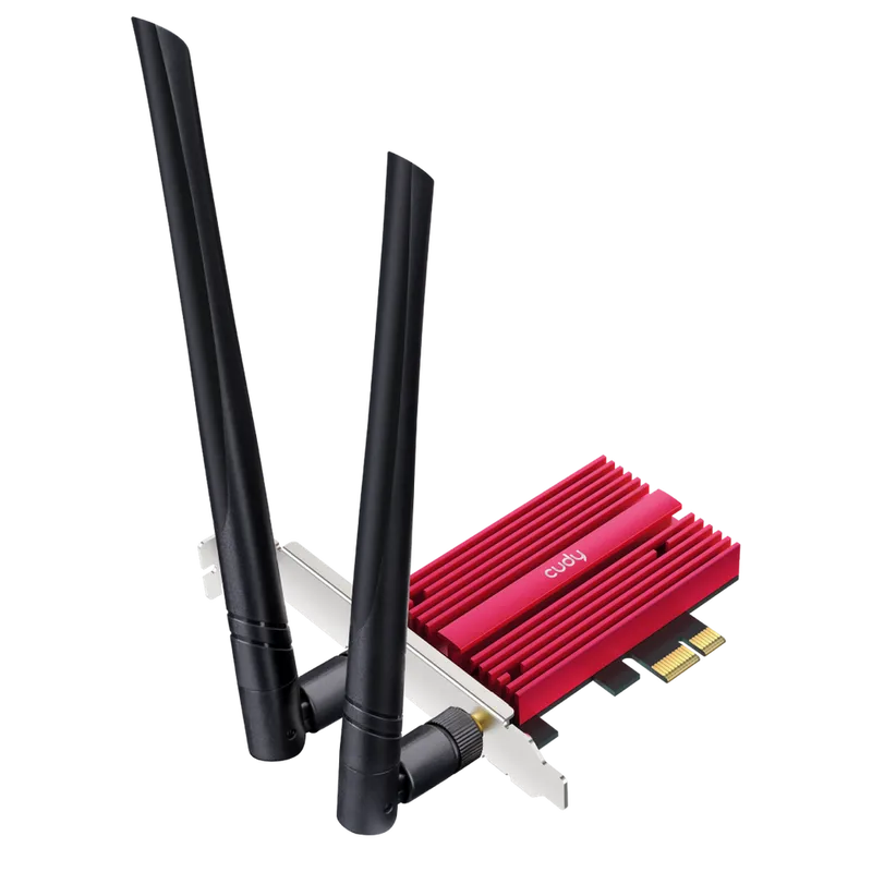 Адаптер беспроводной связи (Wi-Fi) CUDY BE9300 7 PCI Express Adapter 7 Bluetooth 5.4 PCI Express Adapter with Heatsink,  Intel BE200 module, Tri-band 2T2R, 5.8Gbps@6Ghz+2.8Gbps@5GHz + 688Mbps@2.4GHz, 802.11be/ax/ac/a/b/g/n, Magnetized antenna base, 2 high