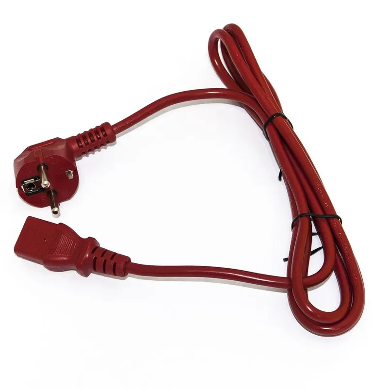 Сетевой кабель Hyperline PWC-IEC13-SHM-3.0-RD Кабель питания компьютера (Schuko+C13) (3x1.0), 10A, угловая вилка, 3м, цвет красный (ПВС-АП-3*1,0-250-S22C13-10-3,0 ГОСТ 28244-96)