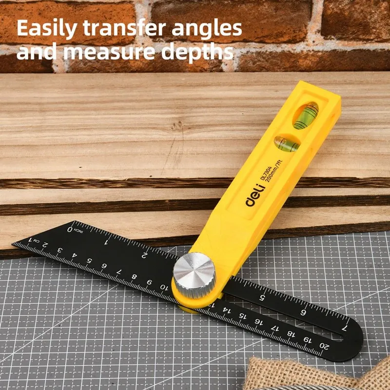 Угломер переставной - малка с пузырьковым уровнем Deli DL7304 200мм