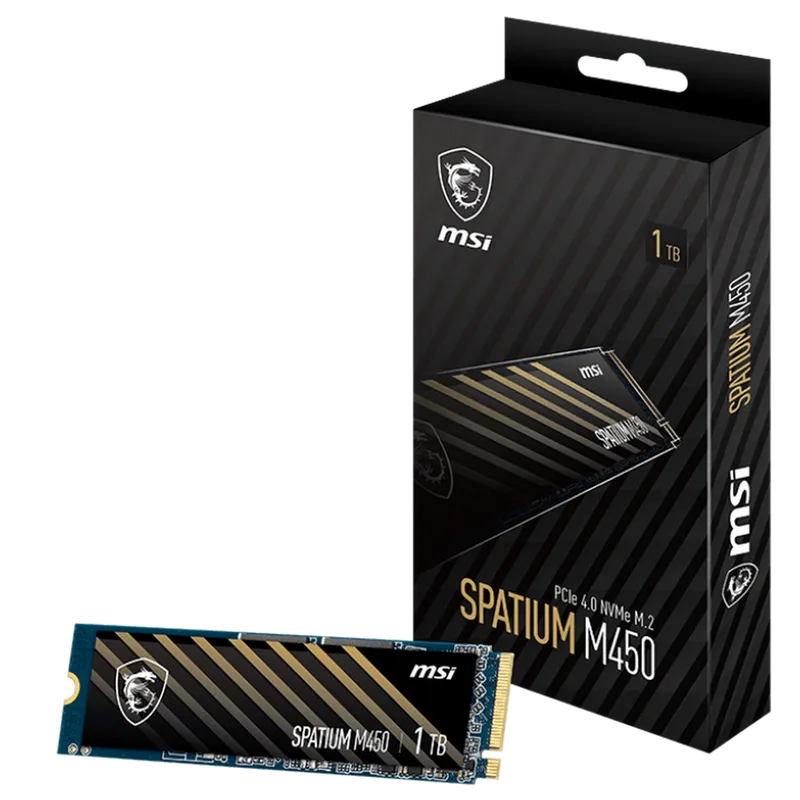 MSI SSD SPATIUM M450 V1 1TB M.2 2280 PCle 4.0 NVMe R3400/W2400MB/s 3D NAND TLC MTBF 1.5M 500000/550000 IOPS 350TBW