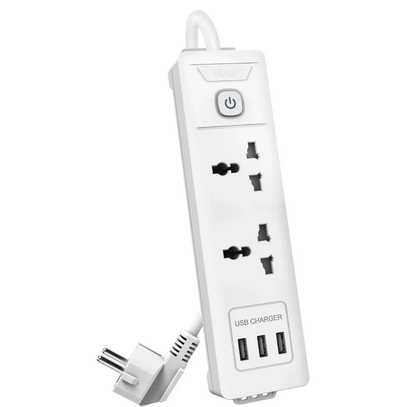 Сетевой  фильтр универсальный Deli ET407/ 3розетки + 3USB ,  2 м 