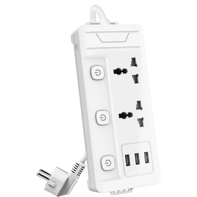 Сетевой фильтр Deli ET409 2м (2 розетки) белый (пакет ПЭ)